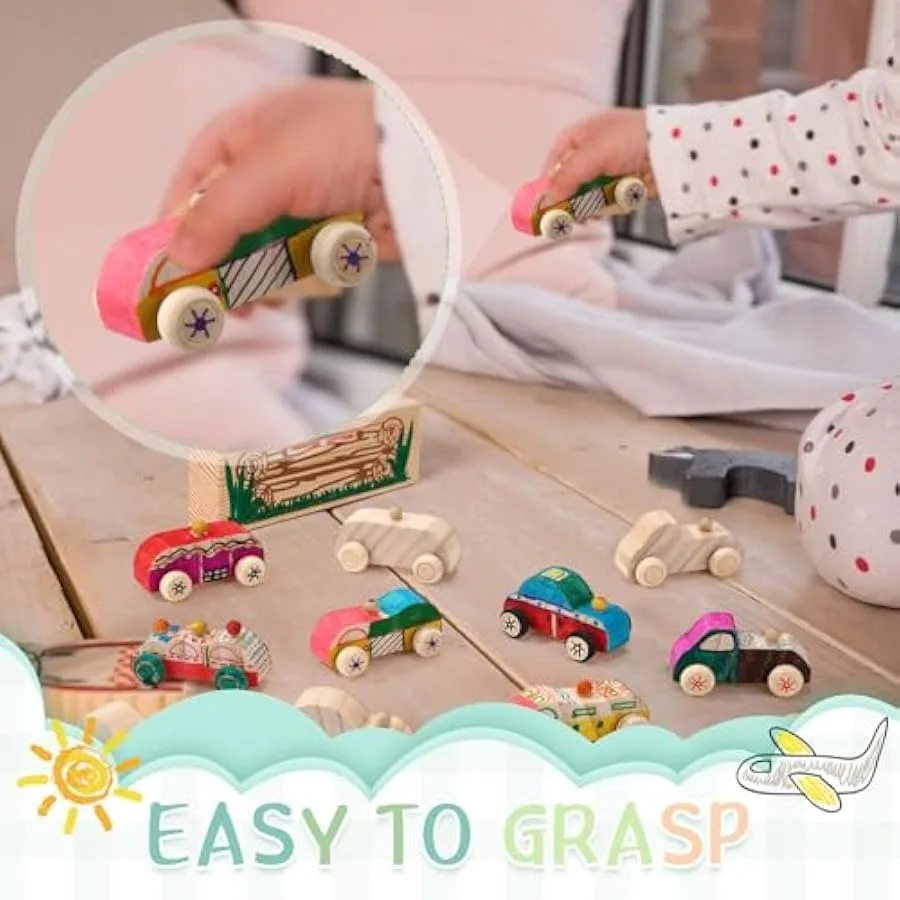 WinnerWhy 45 stuks houten doe-het-zelf autospeelgoed inclusief 32 onvoltooide houten autoblokken 12 markers en babyshowerspelbord voor babyshower