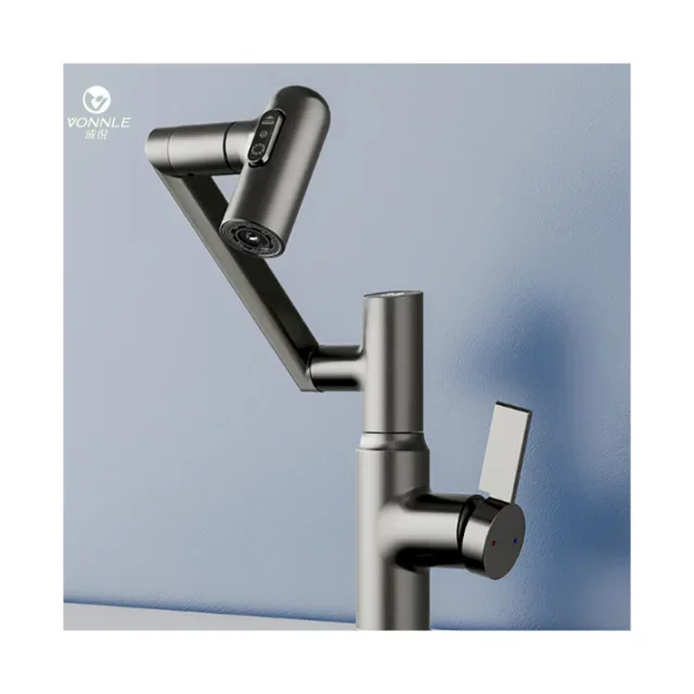 Modern brass single hole cold and hot water mixer bathroom faucet intelligent thermostat electronic basin faucet