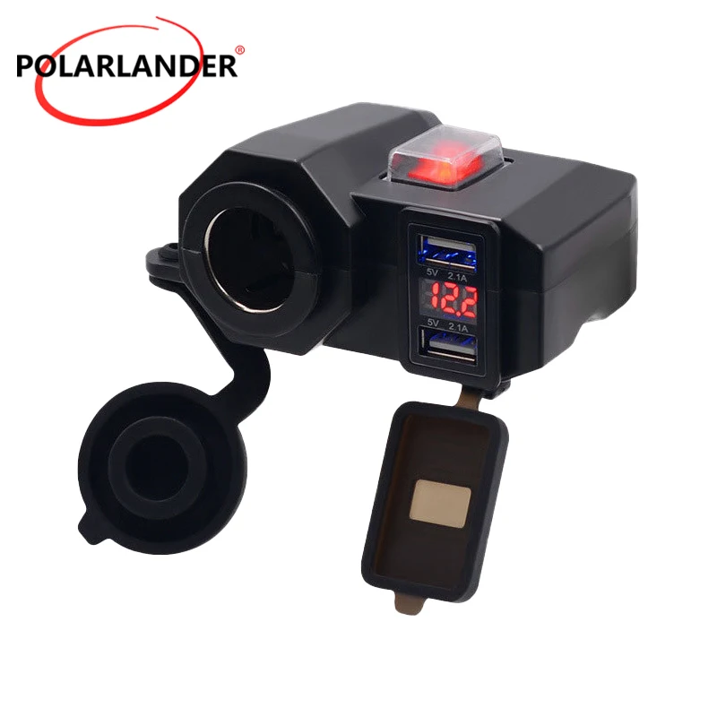 

Waterproof Dual USB Motorcycle Charger 5-12V With Red Voltmeter CS-614A1