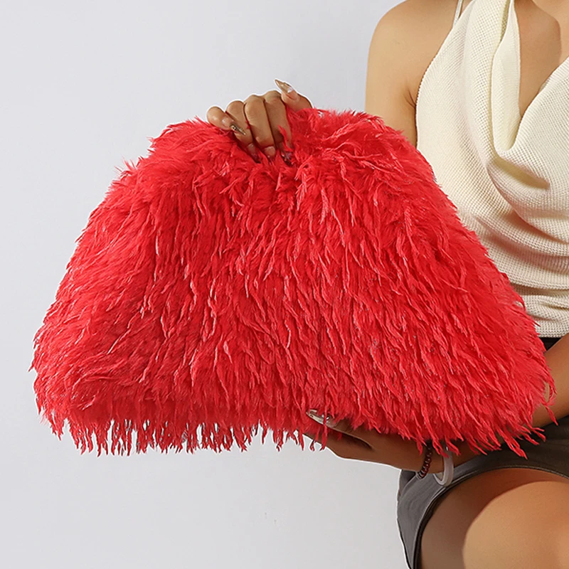 Dopamin-Stil Flauschige Quasten-Tasche Y2K Plüsch-Clutch Tasche Bonbonfarbene Neujahrs-Damenhandtasche Festival-Dinner-Kleid-Clutch Handtaschen – Detail 24
