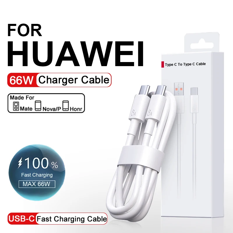 66W USB Type C To Type C Super Charger Cable For Huawei P50 P40 P30 Mate 9 10 Pro Nova 6 5 4 6A Fast Charing For Samsung Xiaomi