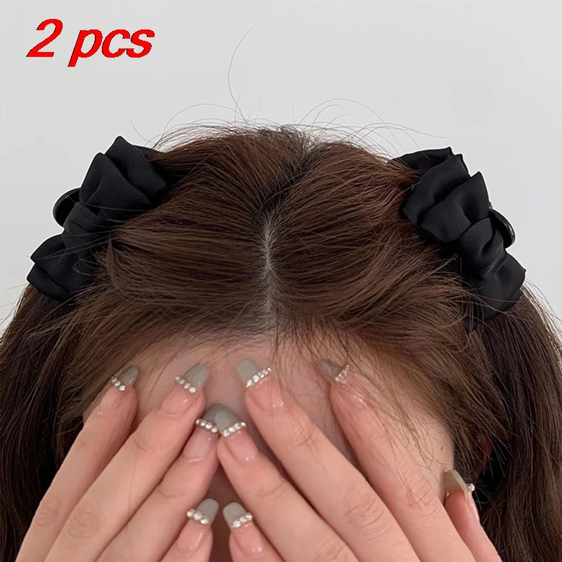 

2 Pcs Women's Hair Claws Set Black Bow Solid Color Simple Versatile Cute Kawaii Sweet Hair Grabs Fashionable Hair Accessories