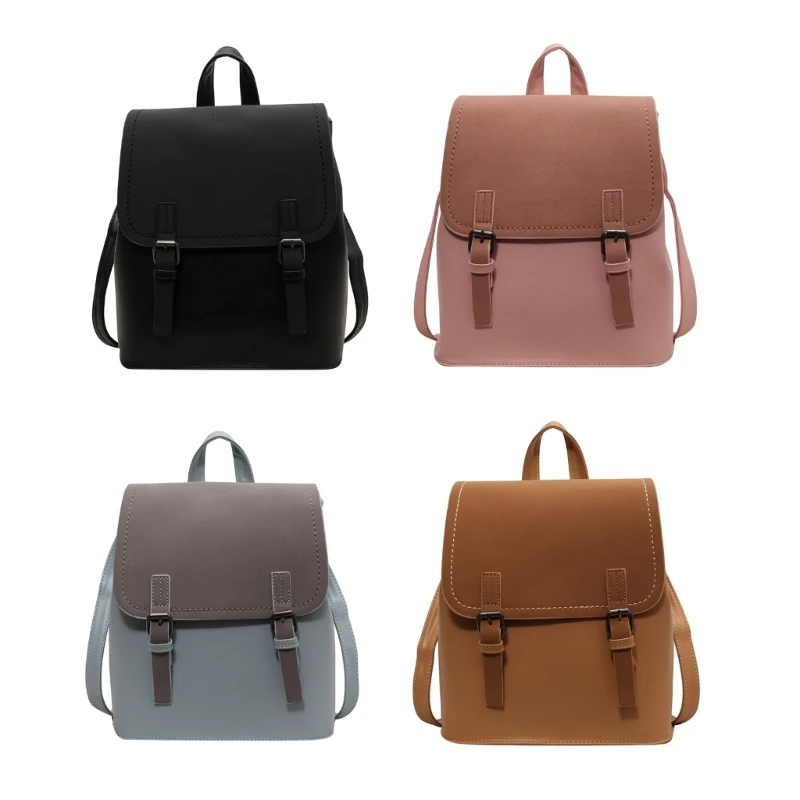 2023 Backpack PU Leather Bookbags for Girl Women Student Versatile Rucksack Double Strap Shoulder Bag Square Travel Bags