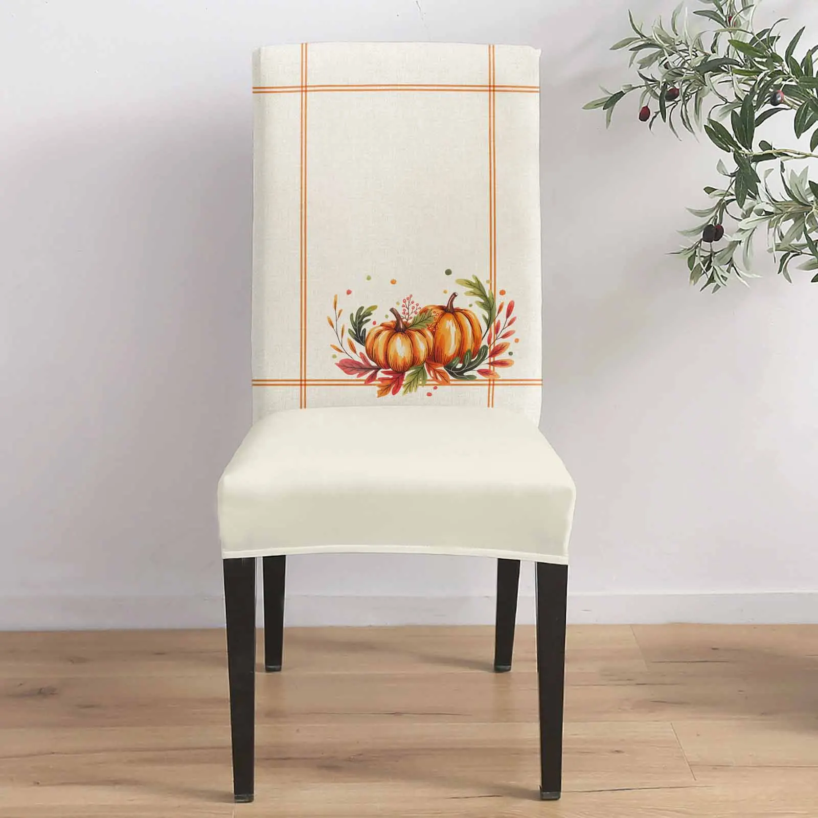 

Autumn Pumpkin Wreath Leaf 4/6/8PCS Spandex Elastic Chair Case For Wedding Hotel Banquet Dining Room