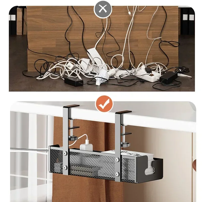 Under Desk Cable Management Tray, No Drill Steel Desk Cable Organizers, Wire Management Tray Cable Management Rack