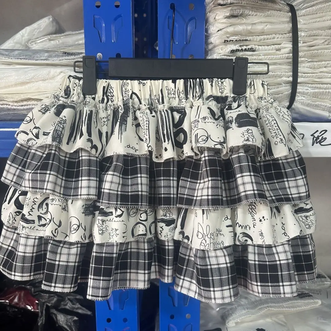 Subculture Japanese Y2k Cute Ruffled Plaid Skirt Punk Rock Print Cake Skirts Japanese Preppy Style Casual New 2025 Women Skirts