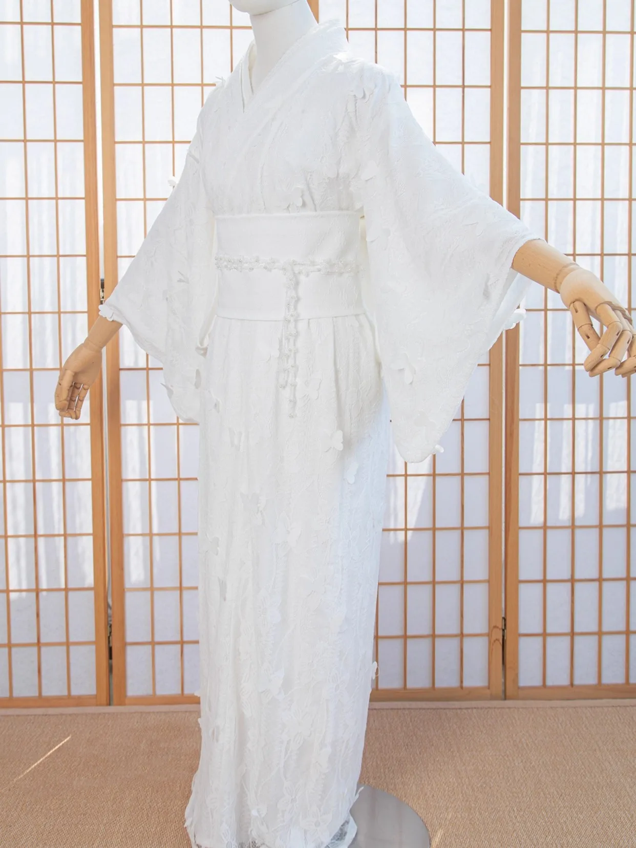 Women Japanese Traditional Kimono White Lace Double Layer Yukata Halloween Costume Photography Dress