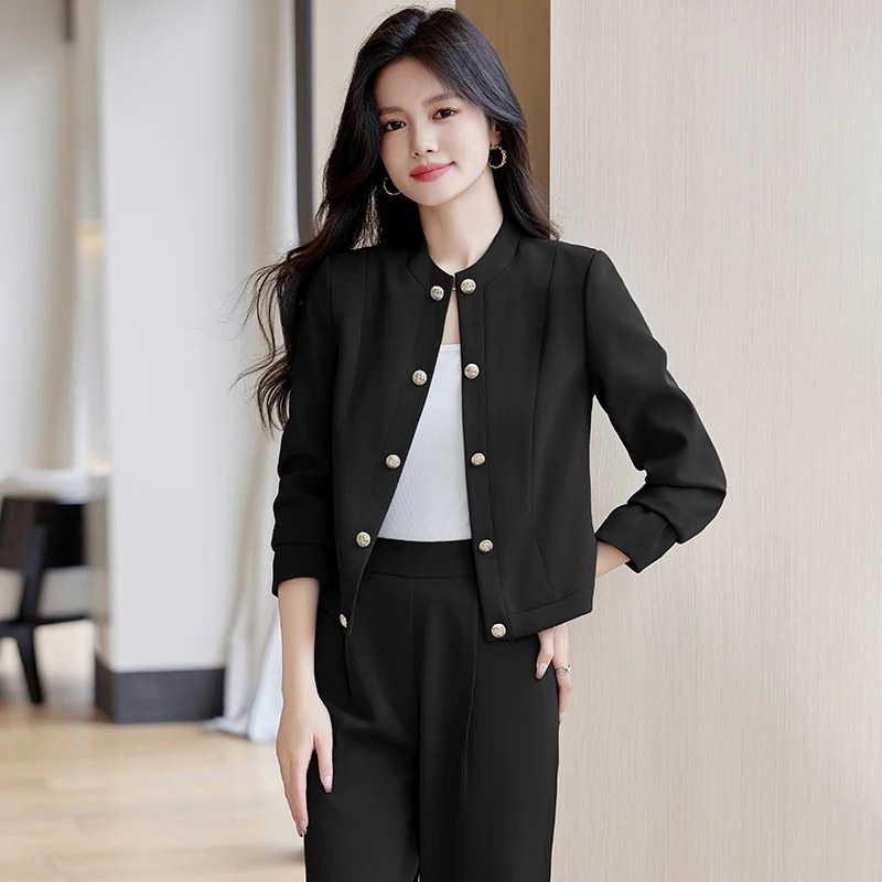 NAVIU Autumn Women\'s White Elegant Blazer Coat And Wide Legs Long Pants Black Two Piece Sets Female Outifits Fashion Casual Suit