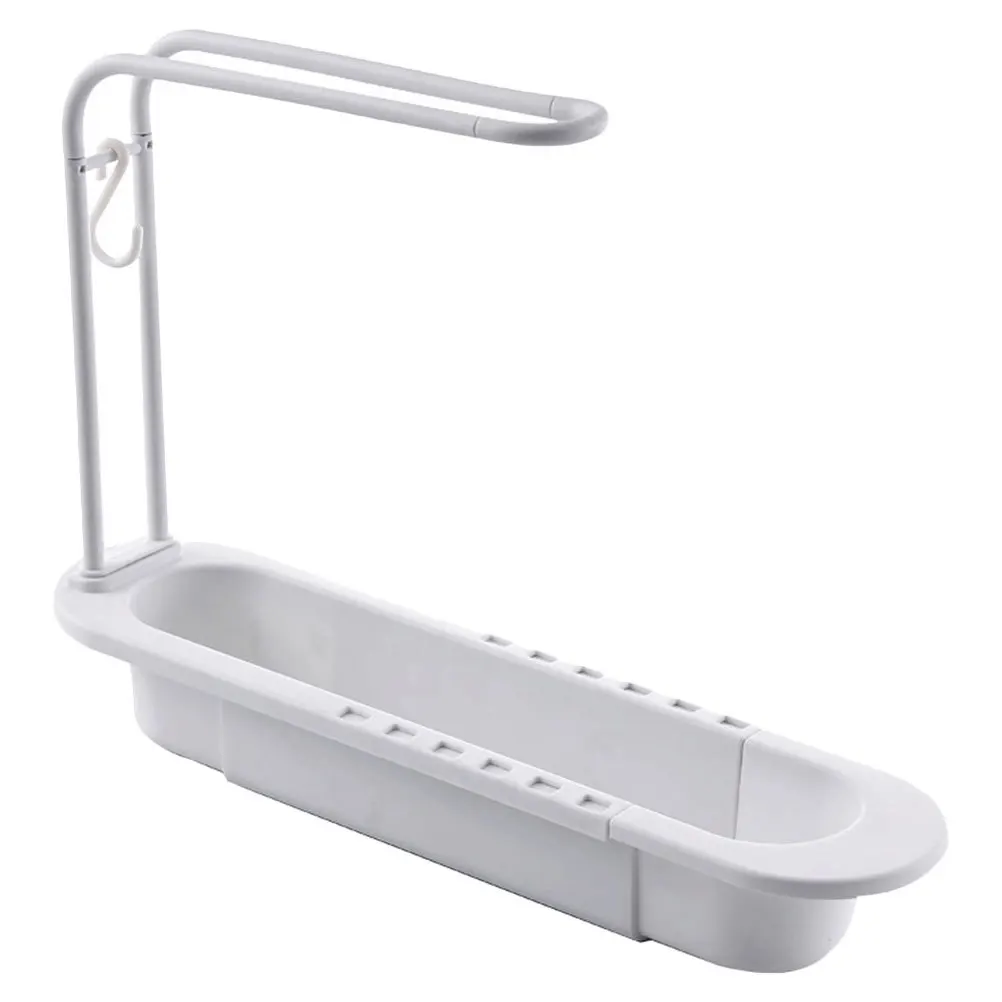 

Telescopic Sink Storage Rack Adjustable Kitchen Sink Holder Multipurpose Sponge Soap Draining Tray Towel Hanger