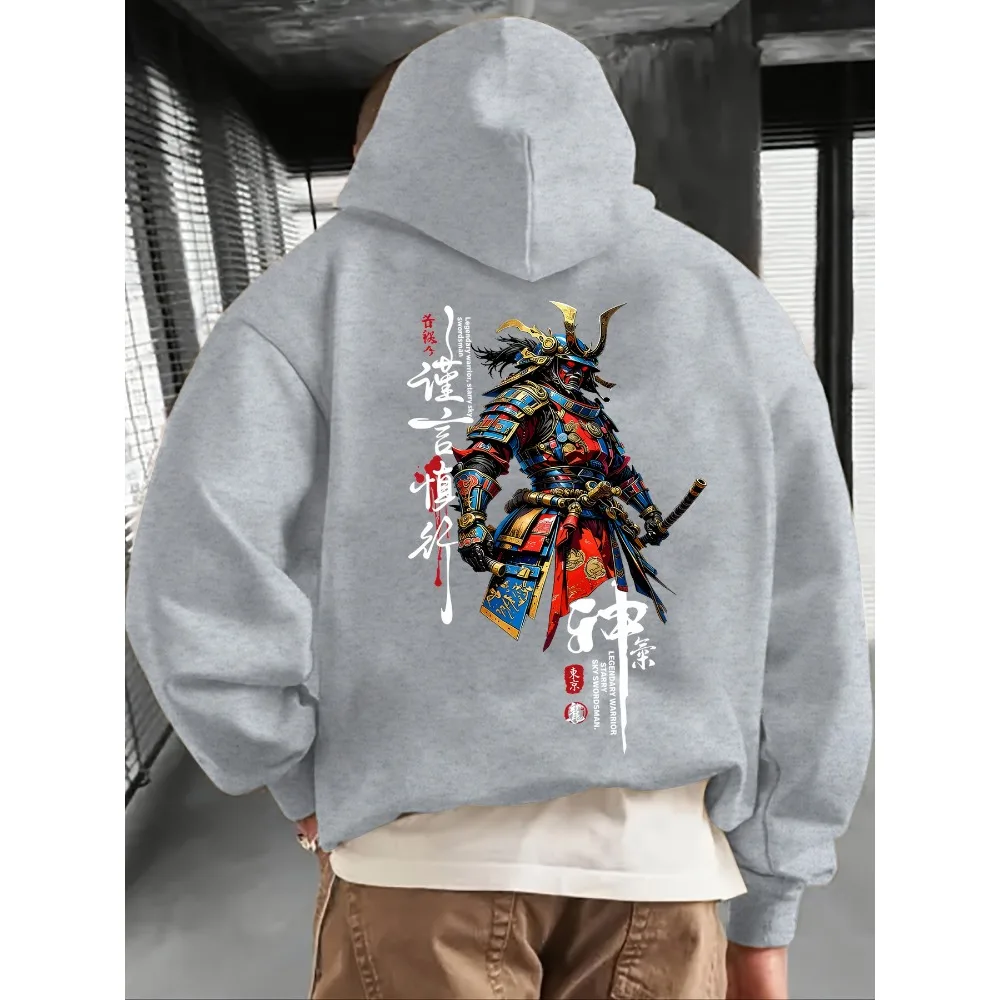 Trendy Japanese Samurai Armor Art Graphic Casual Unisex Hoodie Long Sleeve Pullover Street Top