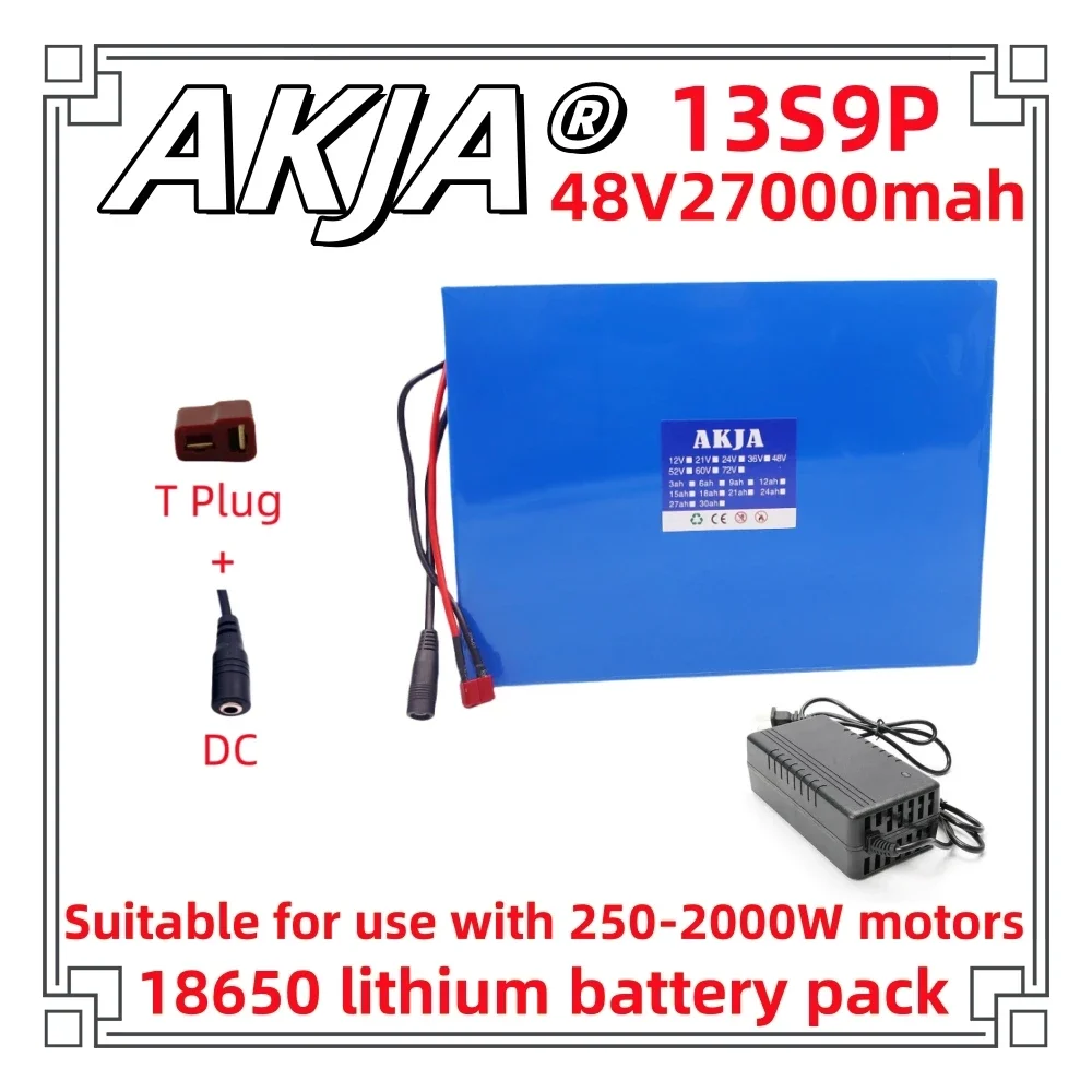 Novo Full Capacity Power Bateria de Lítio, Air Transporte Rápido, Adequado para 250-2000W, 18650, 48V, 27Ah, 13S9P