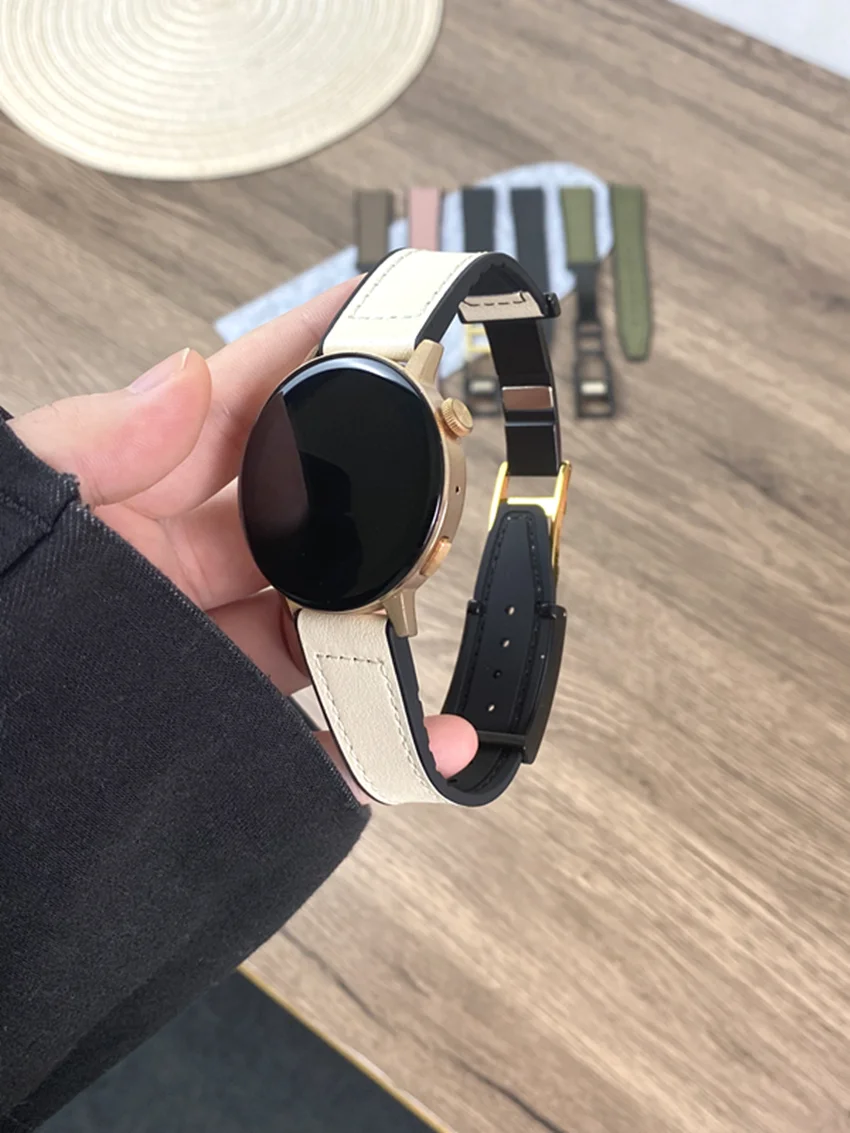 Ремешок кожаный и силиконовый для наручных часов, люксовый браслет с магнитной застежкой для huawei, Samsung, Galaxy, Garmin, 18 мм, 20 мм, 22 мм