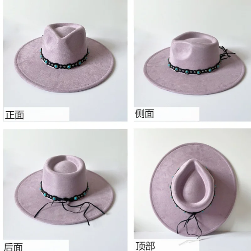 9.5CM Suede Top Hat Wide Brim Fedora Hat Men Women Autumn Winter Felt Jazz Hats Classic Church Fedoras Chapeau Sombrero Mujer