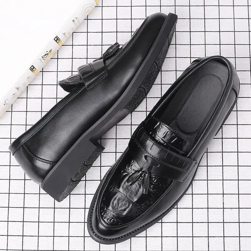 British Style Men's Shoes Small Leather Shoes Men's Business Formal Wear Casual Soft Bottom Black Driving Slip-on Shoes