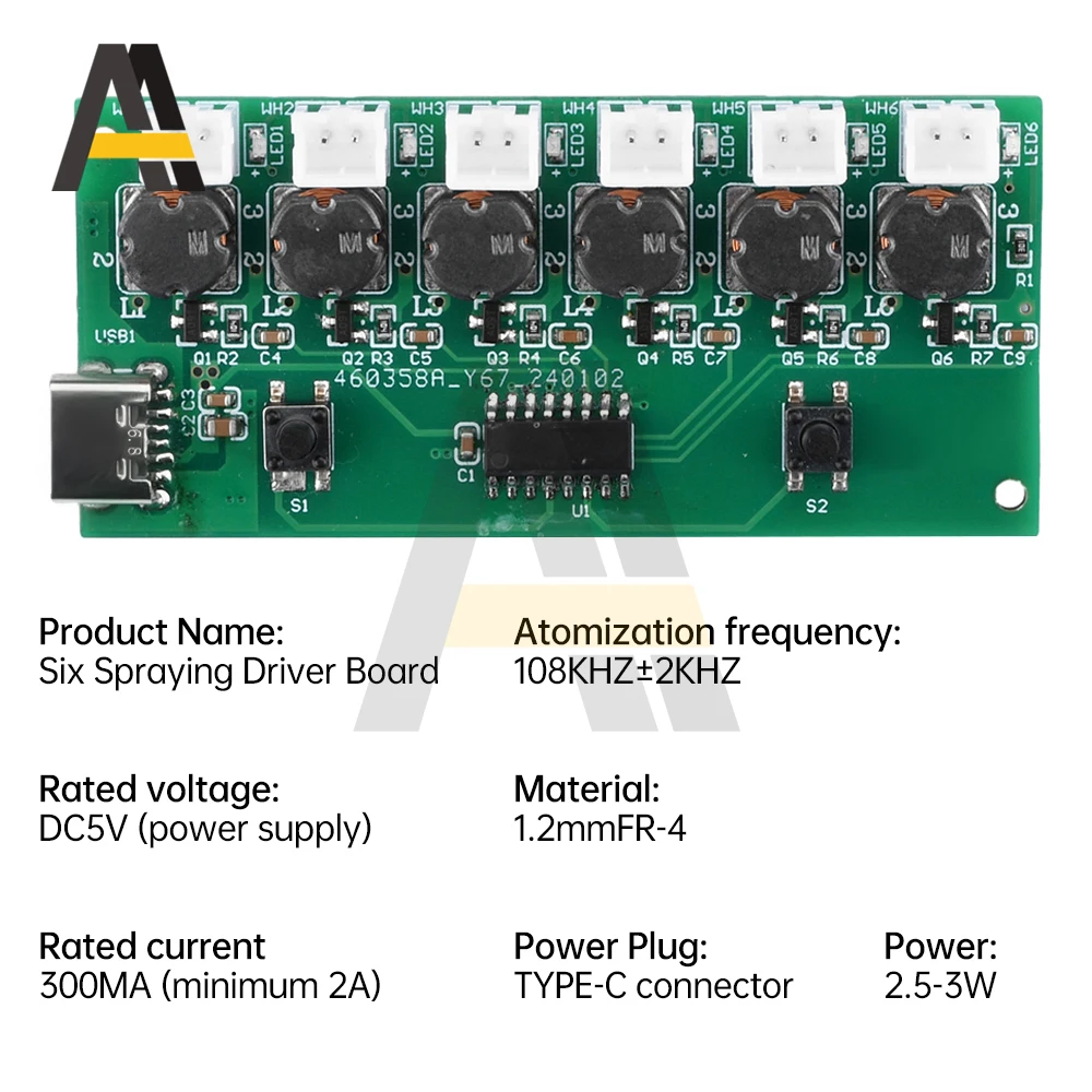 DC5V Six Spray Humidifier Module Atomization Control Board DIY 2.5-3W Dynamic Spray Single Spray Ultrasonic Atomizer TYPE-C