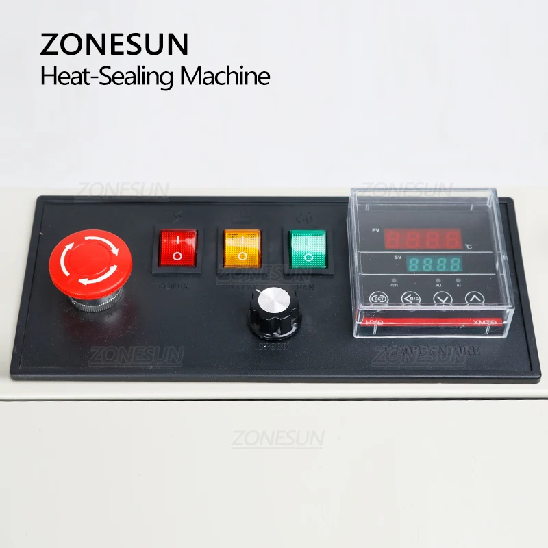 Imagem -02 - Zonesun-selador Automático Contínuo Banda Máquina de Selagem de Bolsa de Plástico Tabletop Bolsa Sealer Pouch Heat Sealing Equipment Zs-fr900