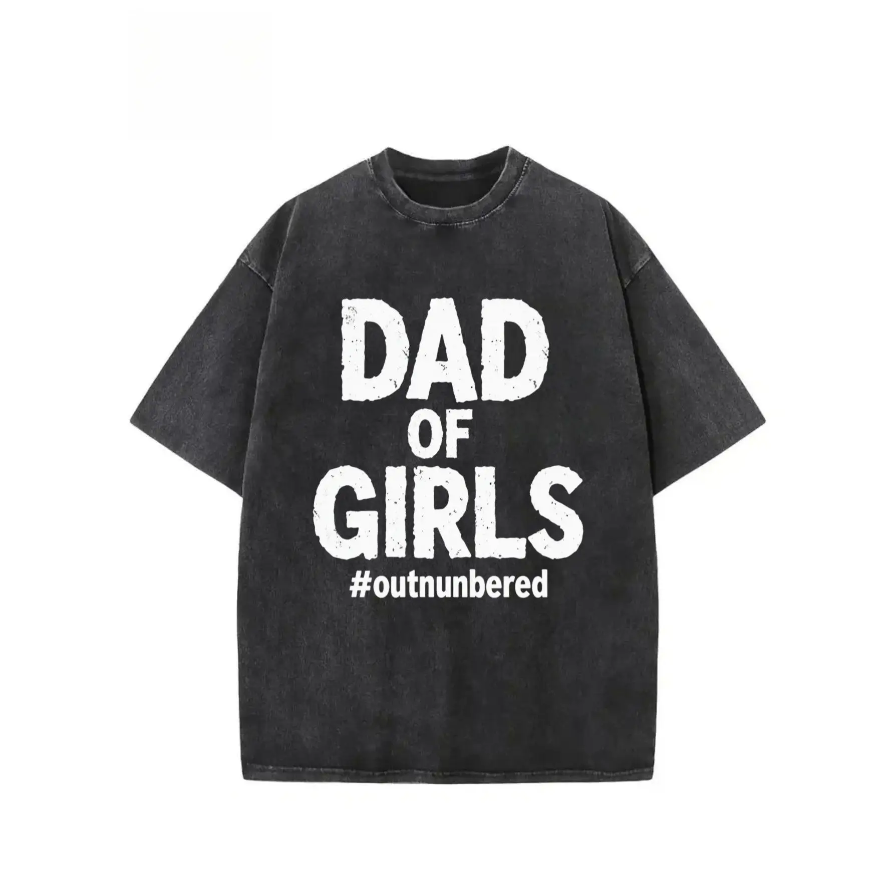 

Funny Dad T-Shirt "Dad of Girls" Outnumbered Washed Retro Graphic Tee Father's Day Gift for Men Cotton Top