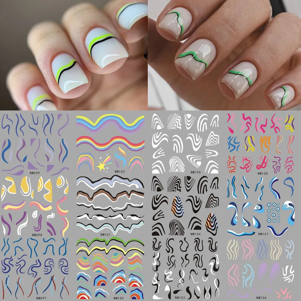 Wave Lines Nail Slider Stickers Tattoo Geometric Swirls Nail Art Transfer Water Decals French Style Manciture Decoration