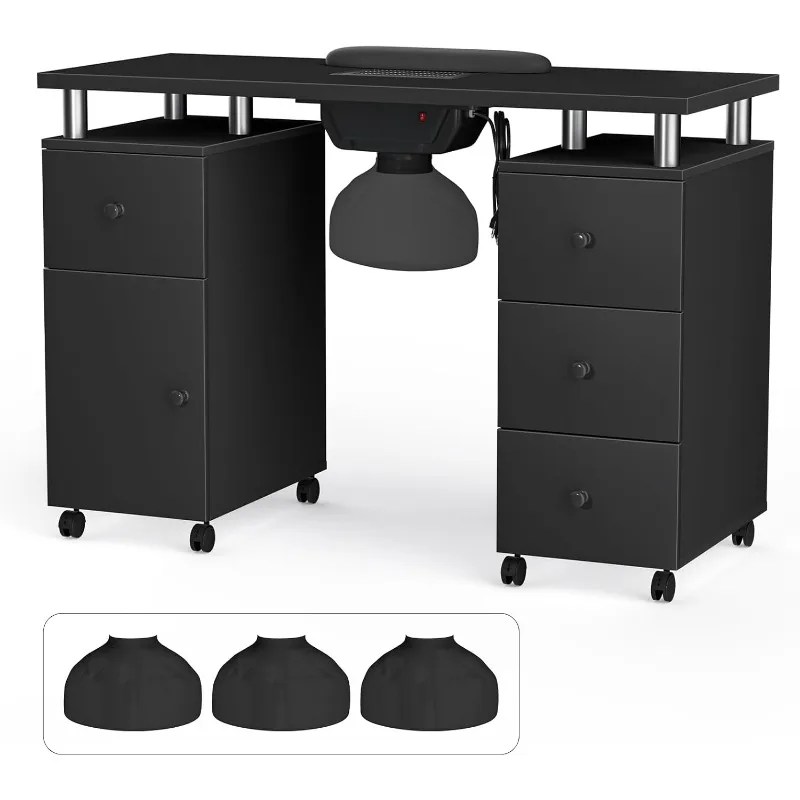 Mesa de manicure para unhas com coletor de poeira, mesa profissional para estação de mesa de tecnologia de unhas, gavetas e armário