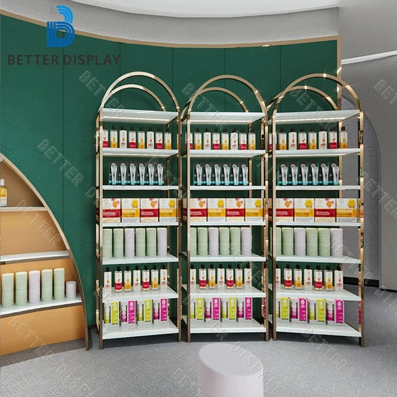 custom.Space-Saving Makeup Counter Display Unit with Design and Durable Tempered Glass Stores