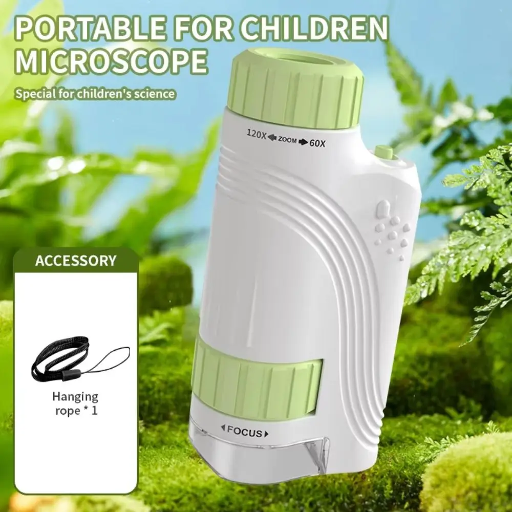 Microscope portatif 60x-120x, jouet avec lumière LED avec dragonne, Microscope de poche pour enfants détachable, haute définition