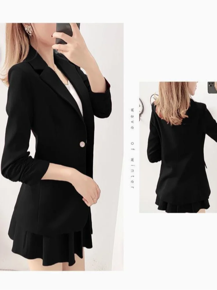 

Elegant Solid Short Skirt Sets Women Lapel Long Sleeve One Button Slim Fit Suit Blazer Ruffle Skirts 2025 Lady Office Outfits
