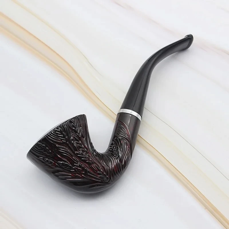 

Trumpet-Shaped Engraved Pipe Made Of Resin, Engraved With Rice Ears, Large-Mouth Iron Pot-Shaped Tobacco Holder For Tobacco