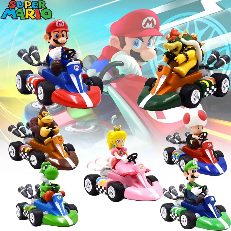 Super Mario Pull Back Car Green Yoshi Donkey Kong Bowser Luigi Toad Princess Peach Action Figure Toys Anime Game Doll Kid Gifts