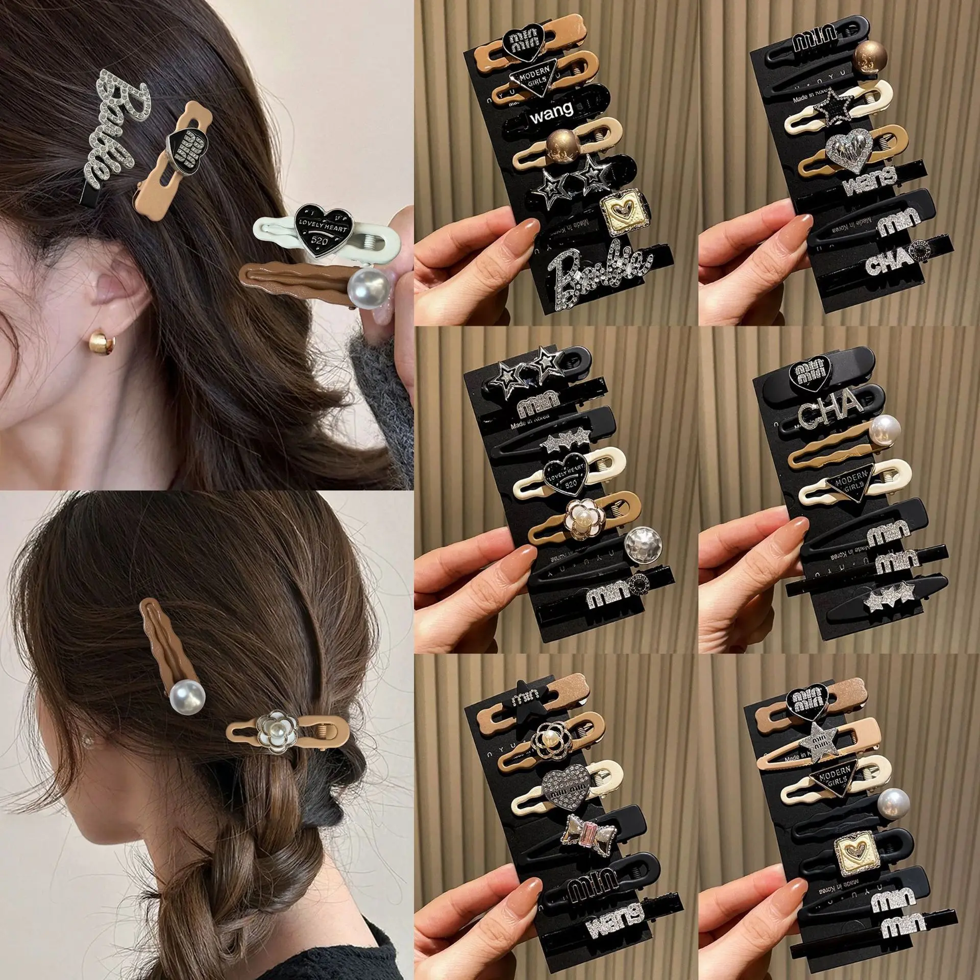 

1 Set Stars Hair Pins Sweet Black Cool Duck Billed Clip Hairpins For Women Girls Bangs Side Clips Girl's Hair Accessories Gift