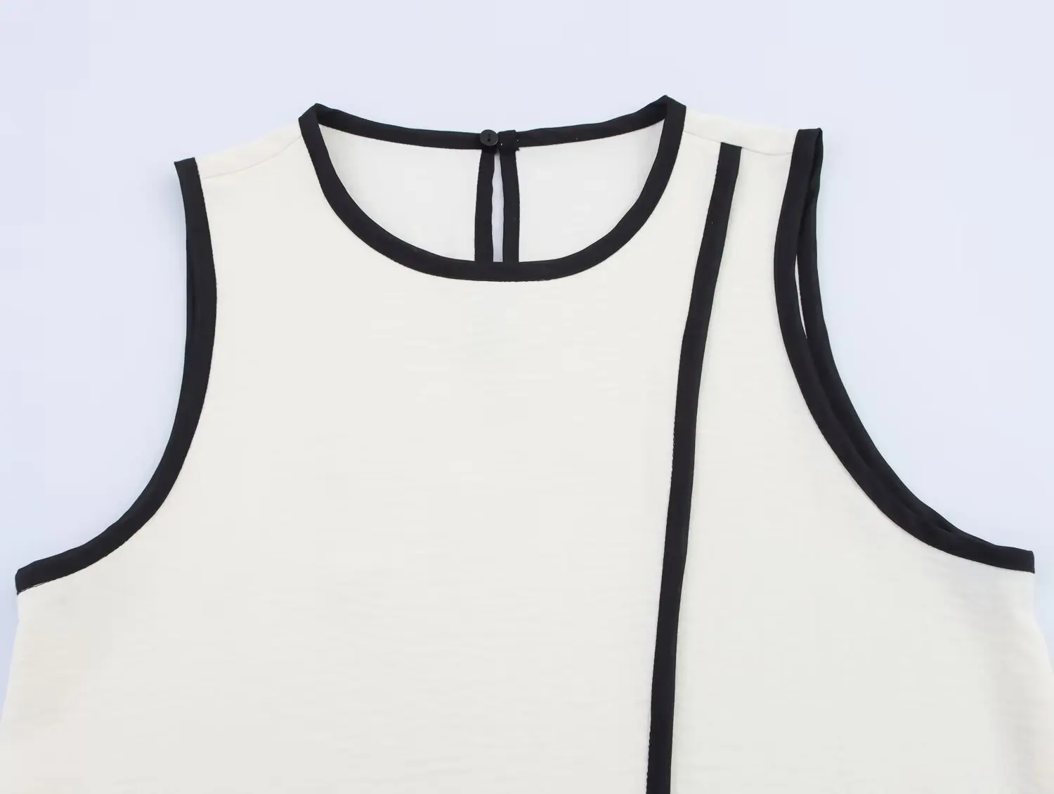 2025 New Women's Clothing European and American Style Contrast Color Trimmed Crepe Round Neck Sleeveless Vest