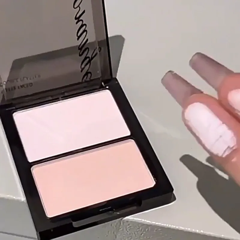 Dwukolorowy rozświetlacz i cień do powiek w pudrze, delikatny, naturalny, lekki, matowy wykończenie, cień do powiek z efektem soft focus, rozjaśniający makijaż.