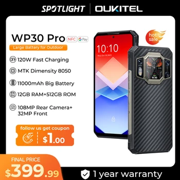 Oukitel WP30 프로 120W 5G 견고한 스마트폰, 안드로이드 13, 12GB + 512GB, 11000 mAh, 6.78 인치 FHD + 휴대폰, 108MP, 글로벌