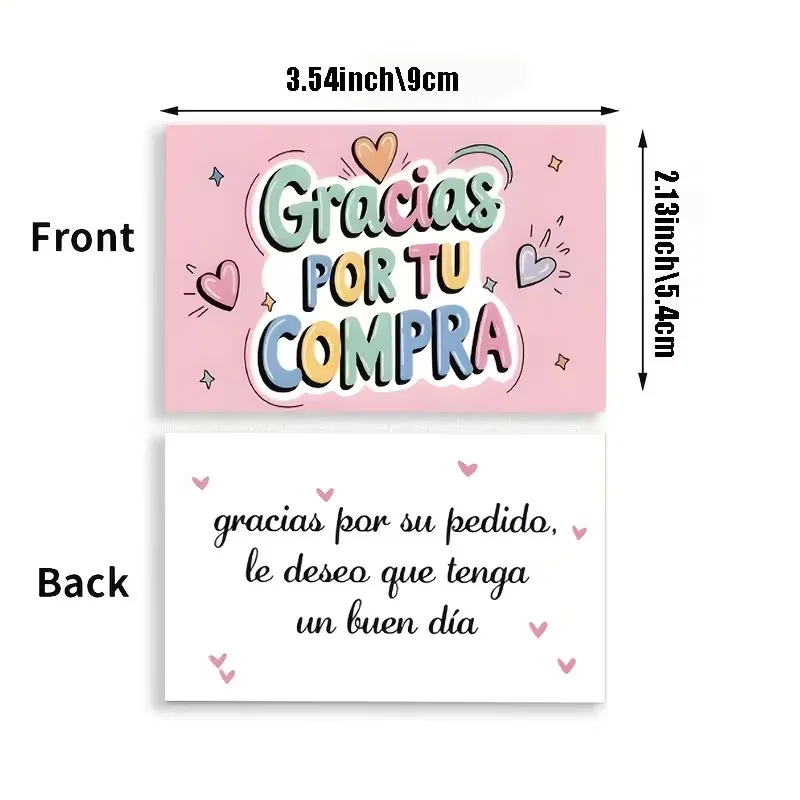 50pcs 5.4x9cm Pink Spanish Thank You Cards Gracias Stickers Colorful Mini Greeting Note Cards for Appreciation Decorative Card - view 2