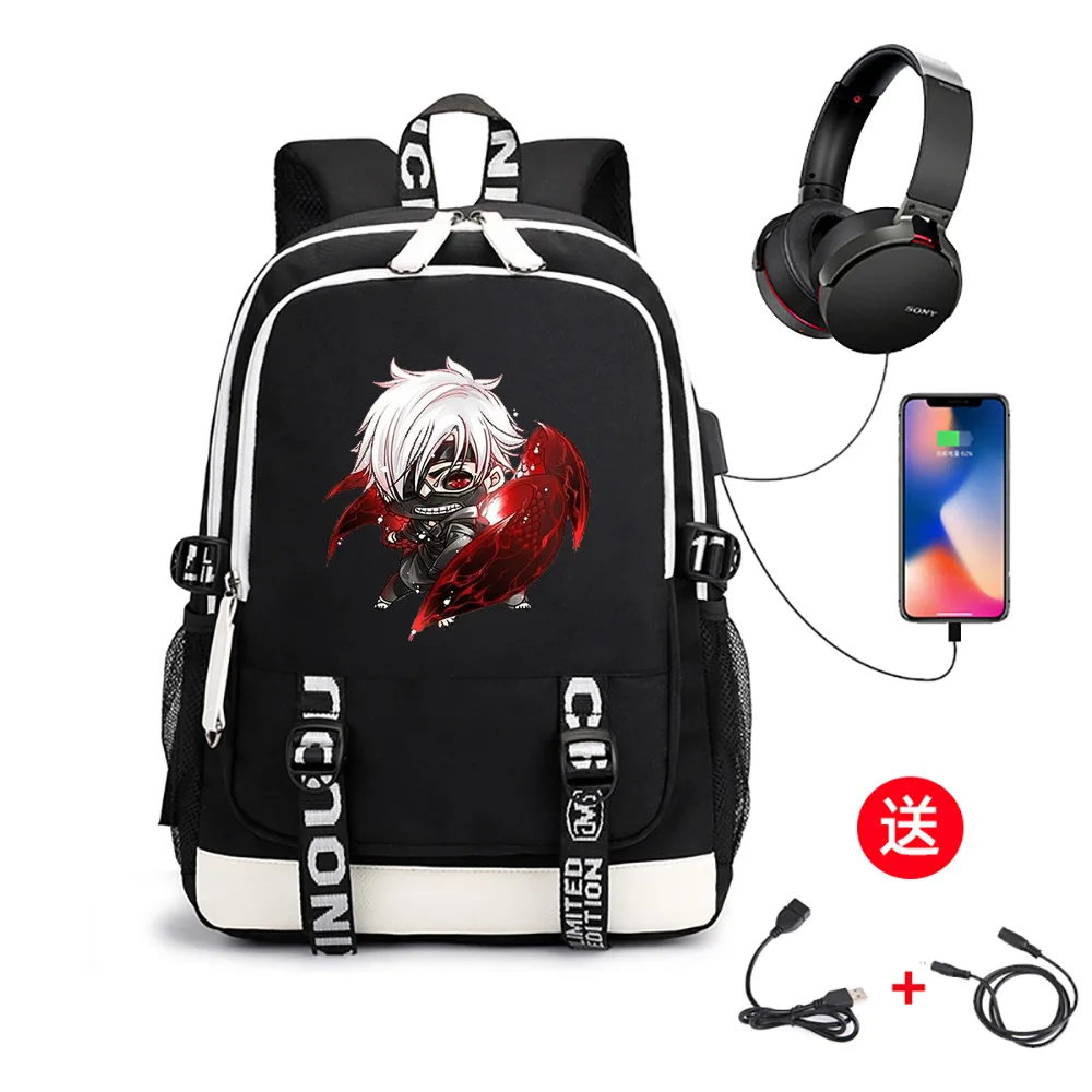 أنيمي طوكيو الغول على ظهره الأطفال سعة كبيرة الحقائب المدرسية Kaneki كين الكرتون حقيبة سفر كمبيوتر محمول الرجال حقيبة الظهر