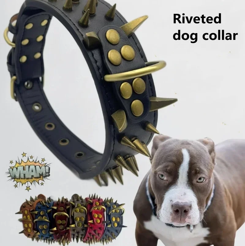 

Riveted Leather Pet Collar Medium and Large Dog Collar Labrador Golden Retriever Doberman Collars Dogs Accesorios Correa Perro