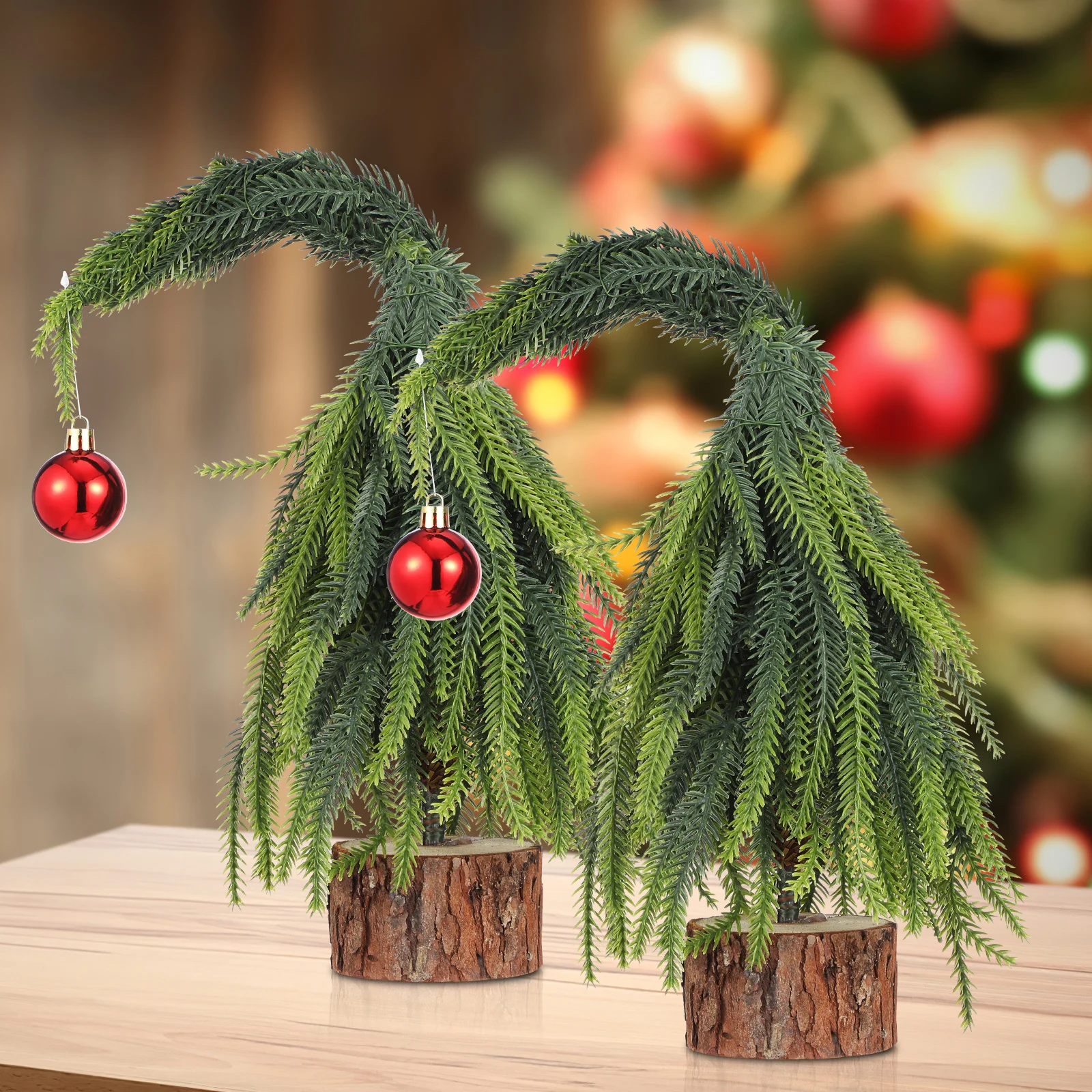 

2Pcs Small Christmas Tree for Tabletop - Miniature Pine Tree with Weighted Base Ideal Desktop Christmas Decor for Office Home