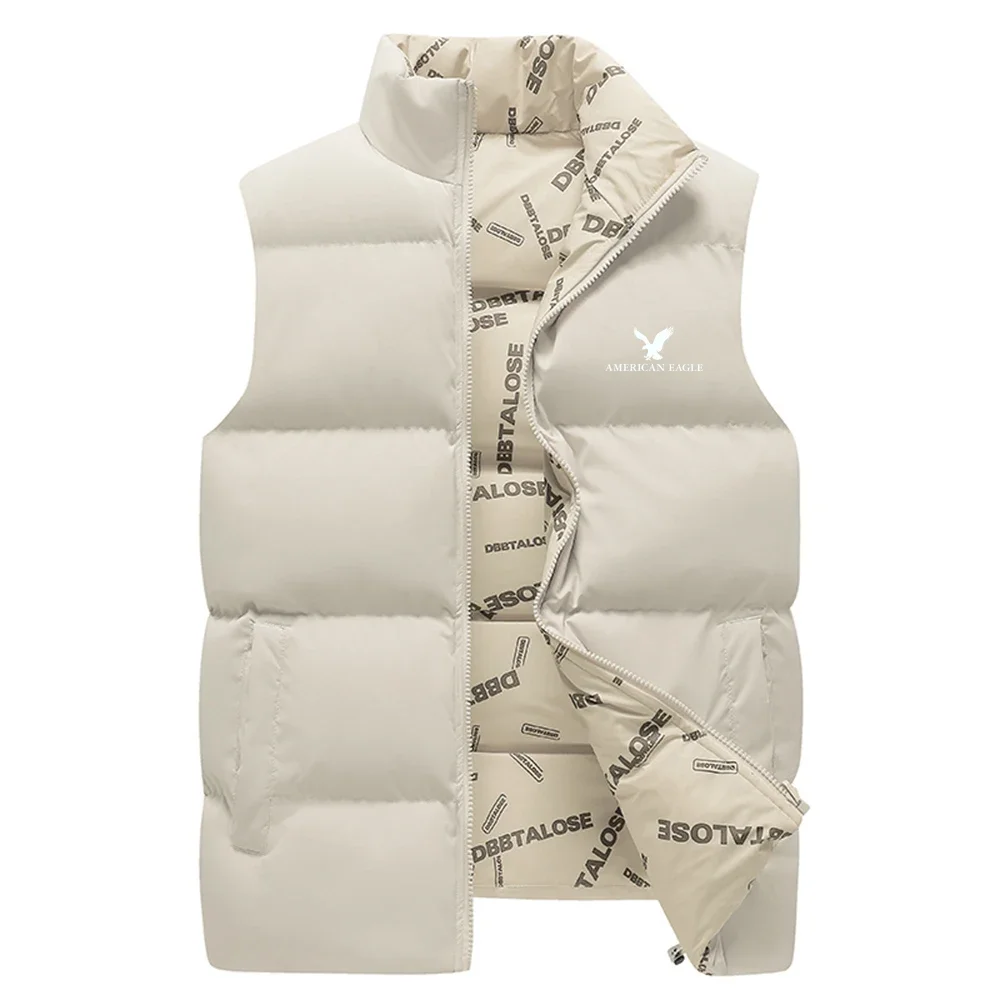 Men's Down Cotton Vest Jacket Sleeveless Top Winter Zipper Jacket Autumn Stand Collar Casual Vest Cotton Coat Double-sided Wear