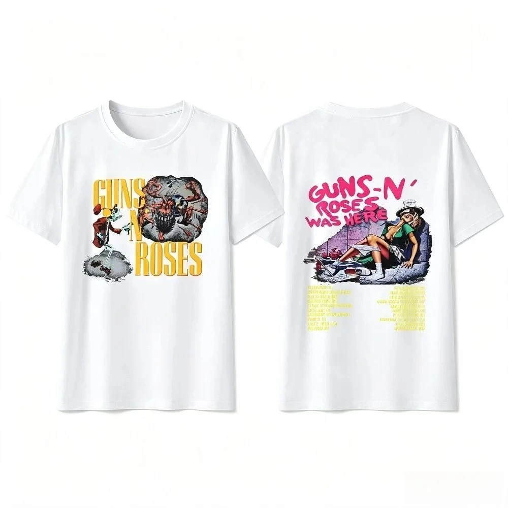 Summer New Vintage Guns N Roses Rock Band Graphic T-Shirt Tour Retro Y2K Hip Hop Streetwear Short Sleeve Men Women Tops