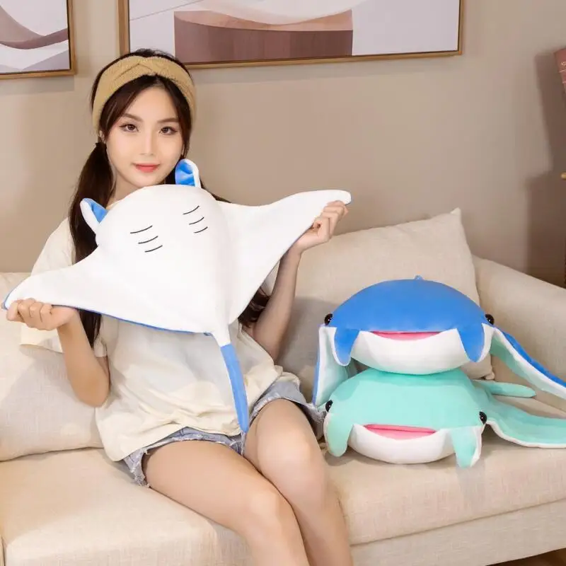 Lifelike Mobula Whale Plush Toy Real Life Soft Cartoon Ray Fish Realistic Sea Animals Stuffed Toys Pillow For Kids