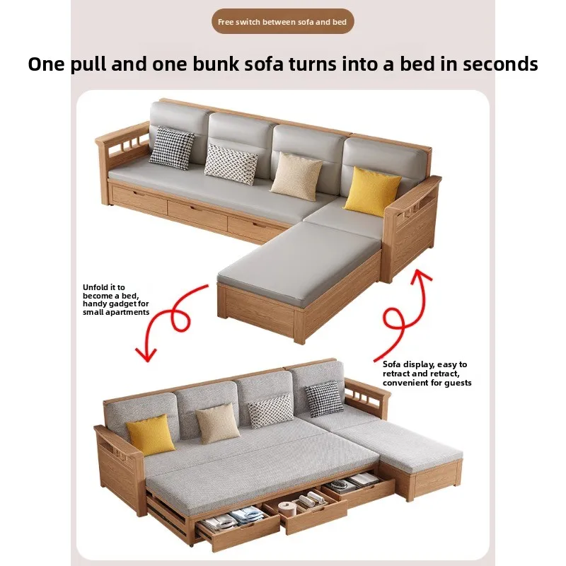 Nordic all-solid wood sofa bed combination small apartment living room home modern simple log wind winter and summer dual-purpos