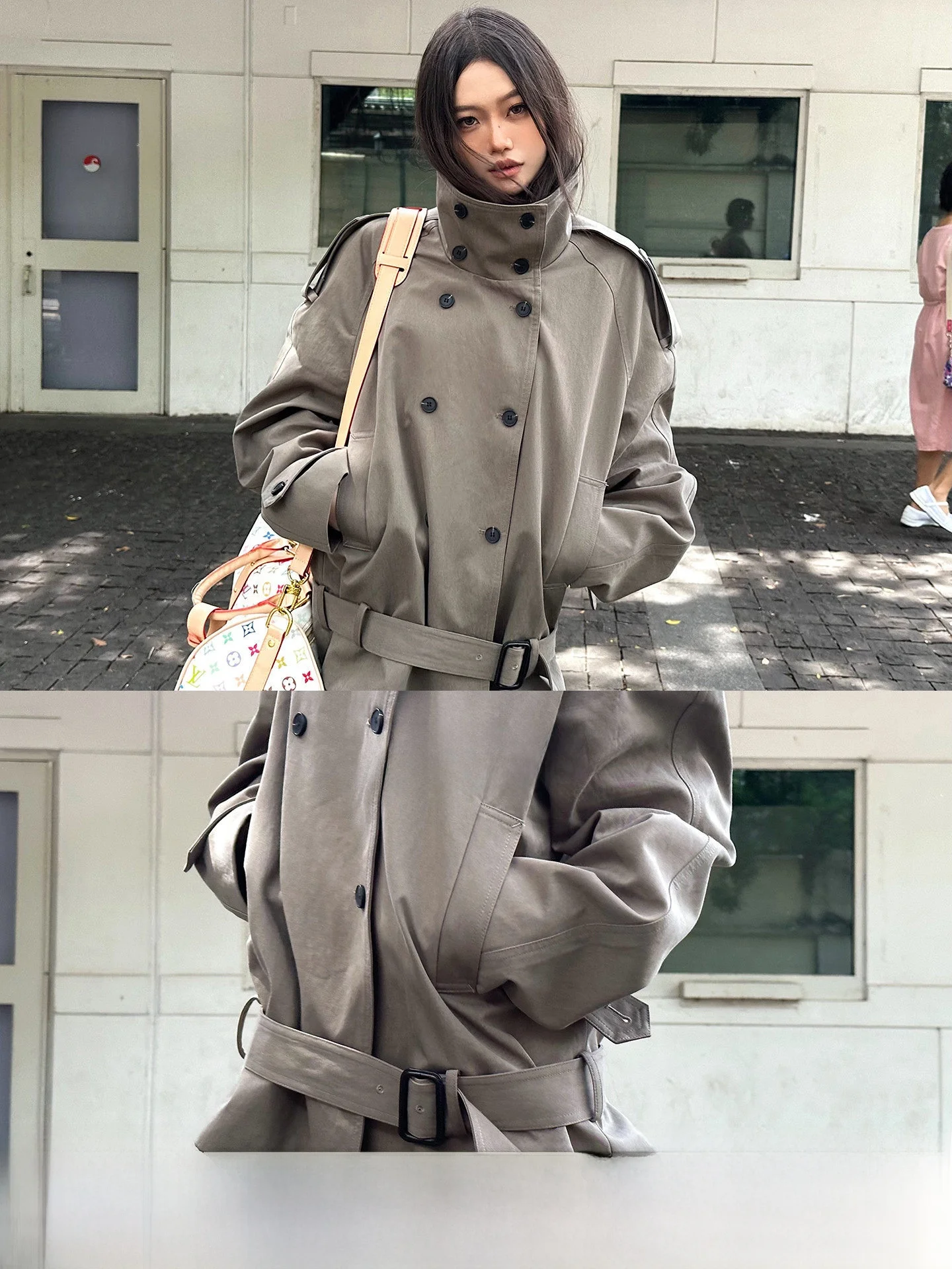 

ey Waist-Cinching Stand Collar Women's Coat Korean Retro High-End Feelings CCUP SPACE Faion Outerwear Spring Autumn