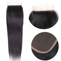 Straight Hair 4x4 Transparent Lace Frontal Pre plucked 100% Human Hair Natural Hair Line 4x4 Lace Closure With Baby Hair