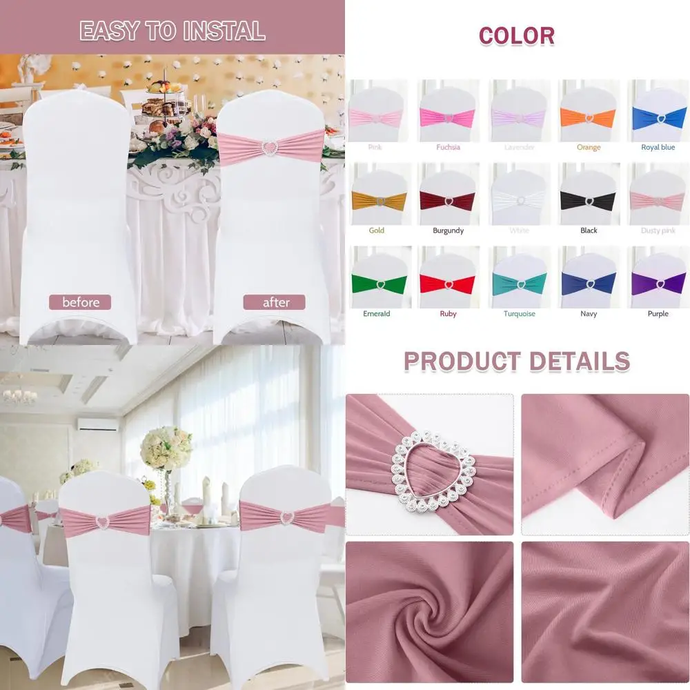 

120-Piece Spandex Chair Sashes with Buckle Sliders for Universal Elastic Chair Ties, Ideal for Weddings, Banquets, and Party Dec