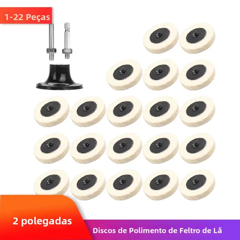 Discos de polimento de feltro de lã de 2 tamanhos 50mm roda redonda 1/10/12/22 peças com suporte de disco de haste de 1/4 "para polimento de superfície variada