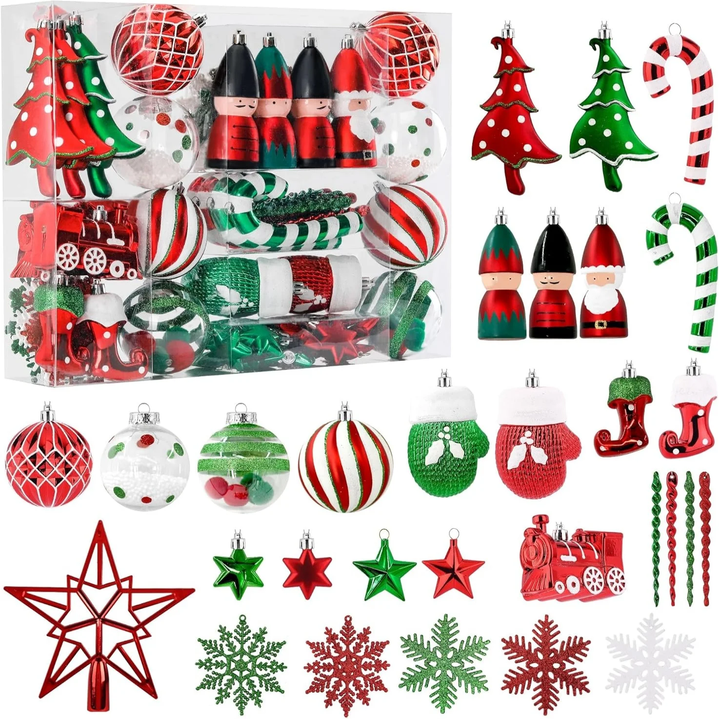 

95 pcs Shatterproof Plastic Christmas Ornament Bells and Wreaths-like Decorations - Pre-Hung Tree Balls for Xmas Tree