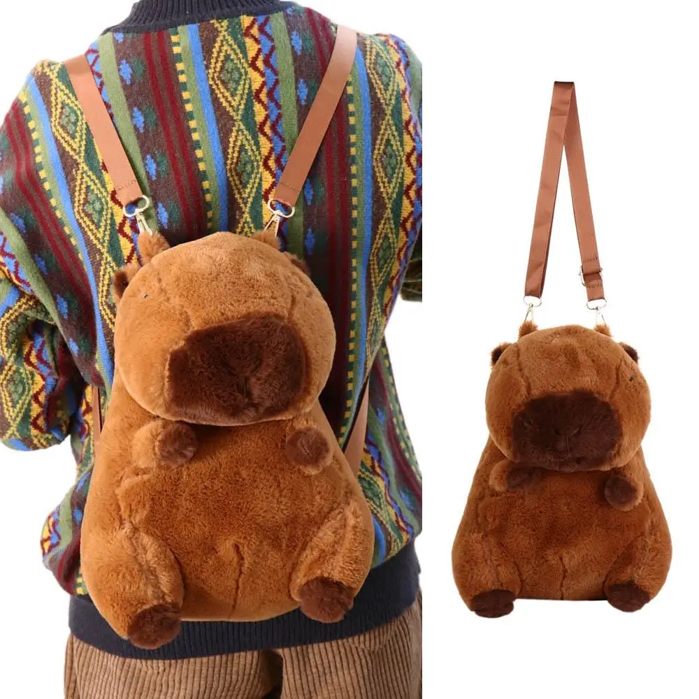 Capivara de pelúcia capivara mochila de pelúcia grande capacidade de pelúcia capivara crossbody saco bonito moda dos desenhos animados bolsa de ombro