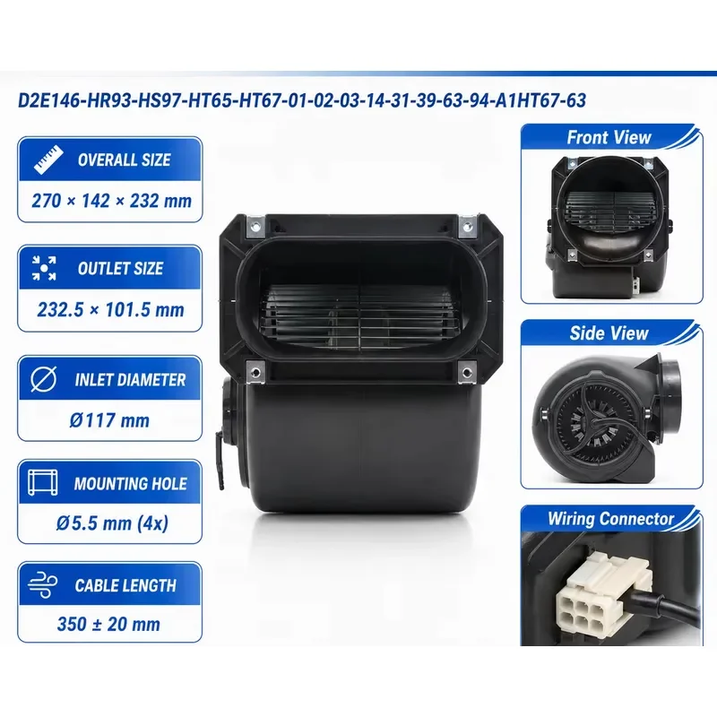 D2E146-HT67-01 AC Centrifugal Blower 230VAC 400W 2100RPM Double Inlet Flange Mount Fan Air Purifier Ventilation System Use