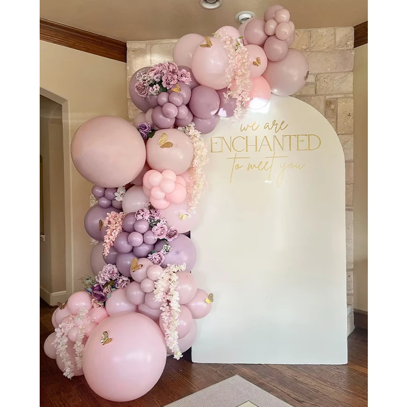 107 Uds. Kit de arco de globos Pastel, globos Retro rosas y morados, decoración para fiesta de bienvenida al bebé, niña, cumpleaños, novia, boda, aniversario