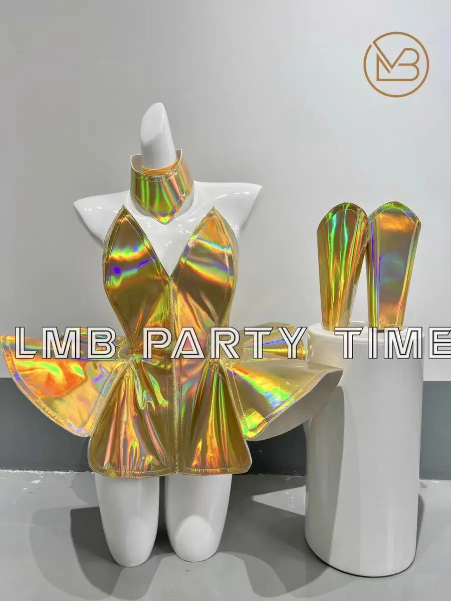 Colorful Laser Mirror Armor Skirt European/American Lead Dancer Sexy Performance Dress Bar Nightclub Female Singer Stage Costume