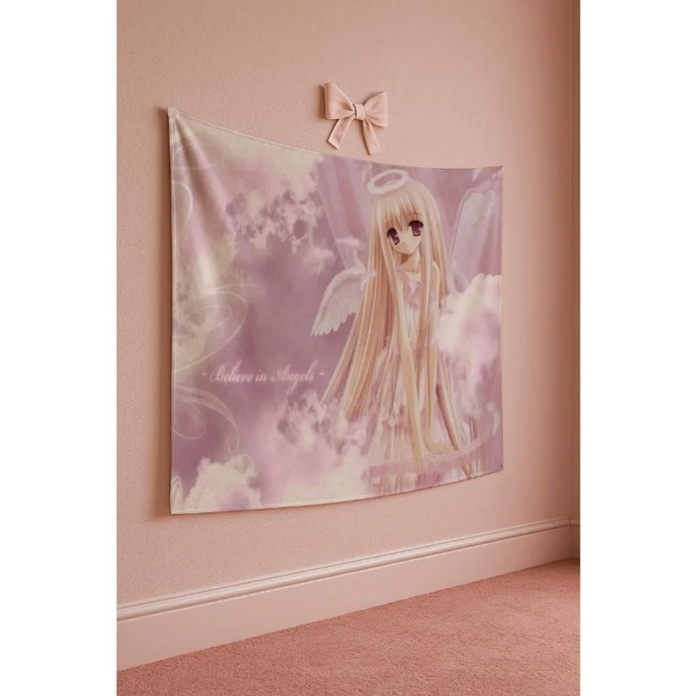VIKAMA Pink Anime Angel Girl Tapestry Cloud Wings Cartoon Wall Hanging Kawaii Backdrop Girls Dorm Room Wall Decor